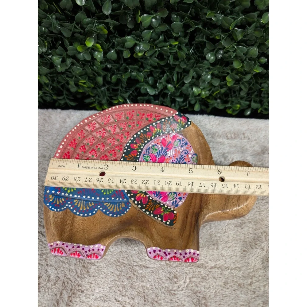 Shop With A Mission Thailand Hand Painted Wooden Elephant Trinket Dish Bowl